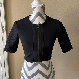 Zara - Women’s Solid Black Cropped Jacket - Zippered Front - Size: Small